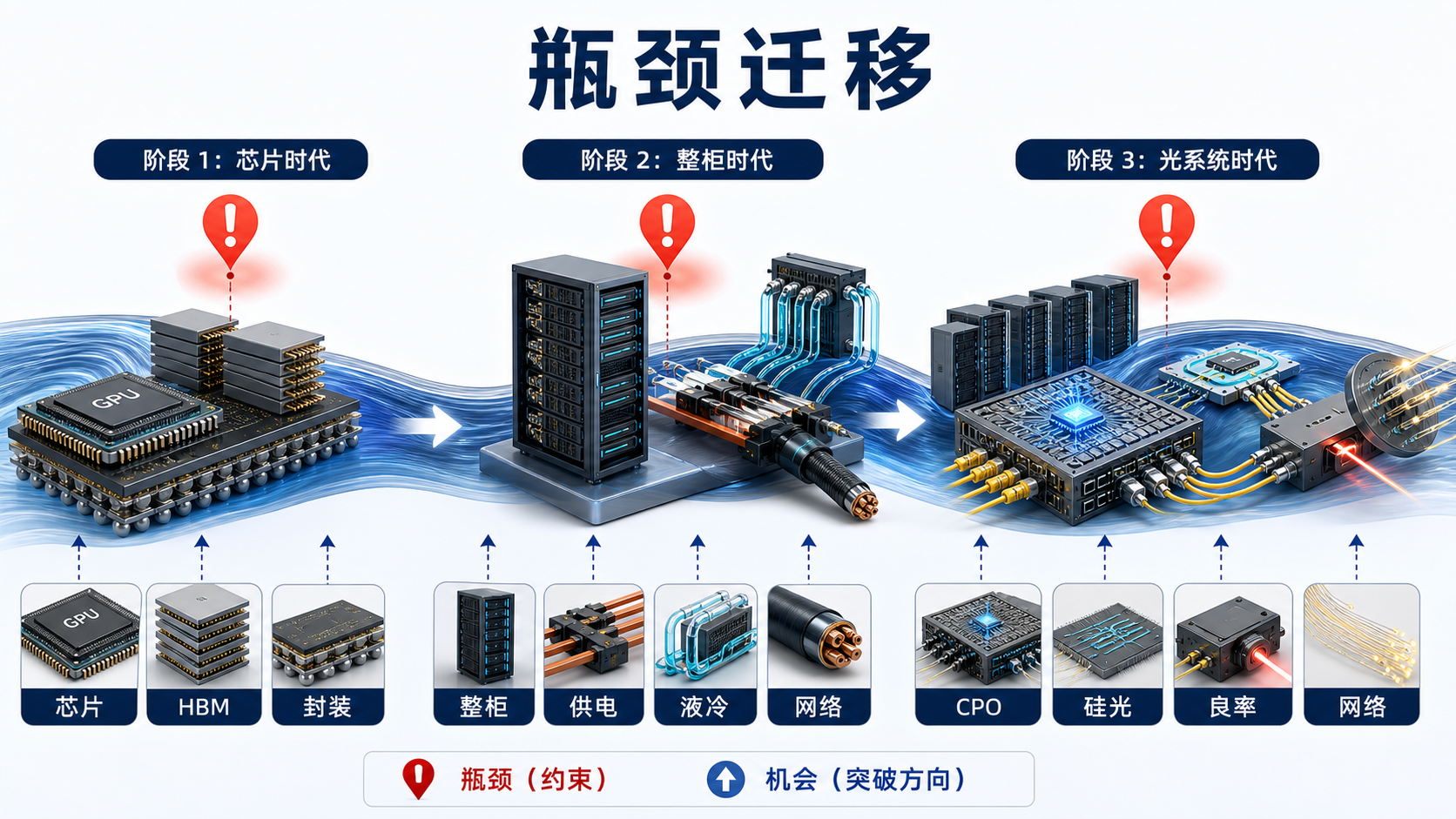 AI 服务器瓶颈从芯片封装迁移到整柜和光网络