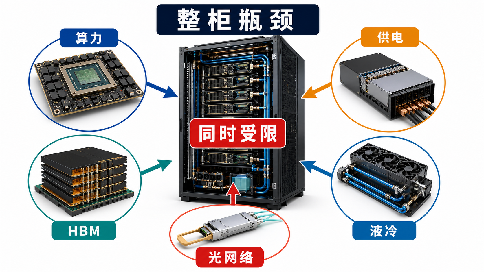 AI 整柜系统的算力 HBM 供电 液冷 光网络瓶颈